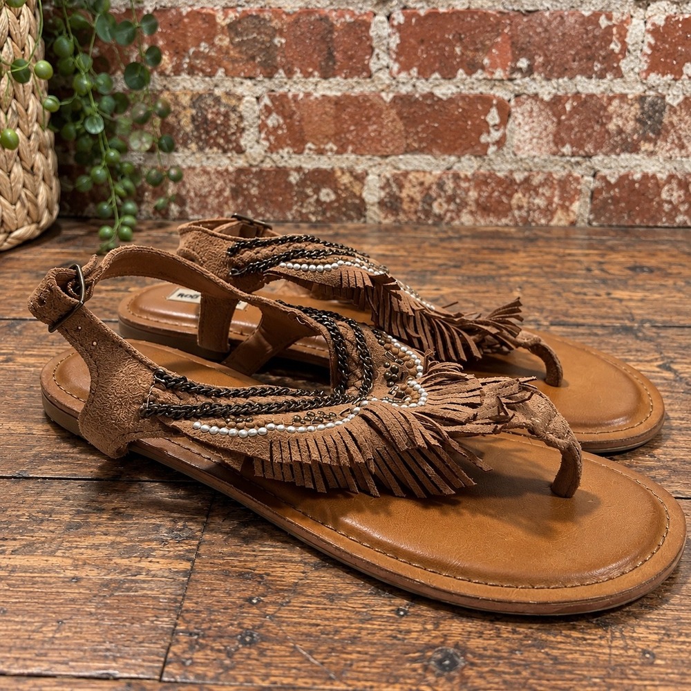 Y2K 2000S Fringe Beaded Boho Sandals 9 Festival Southwestern Tribal Hippie
